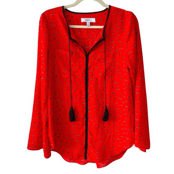 Libby Edelman Red Bee Print long sleeve Blouse | XS - Picture 1 of 4